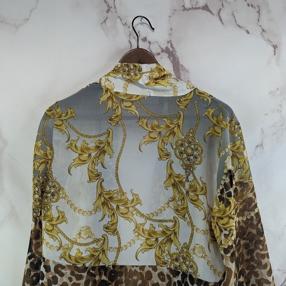 Chicos Ruana Womens Medium Wrap Cardigan Topper Blouson Leopard Link Chain - Picture 6 of 10
